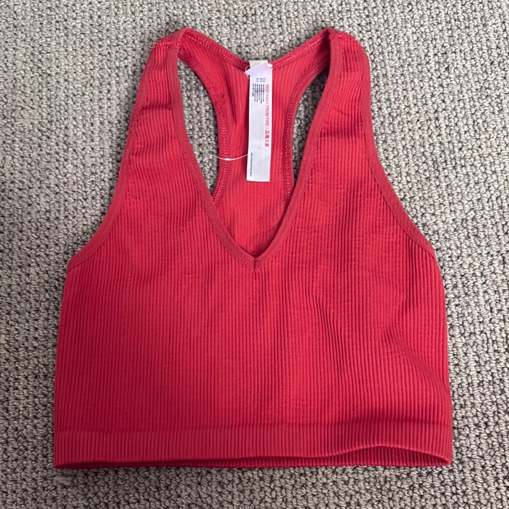 Women's Red Ribbed Sports Bra